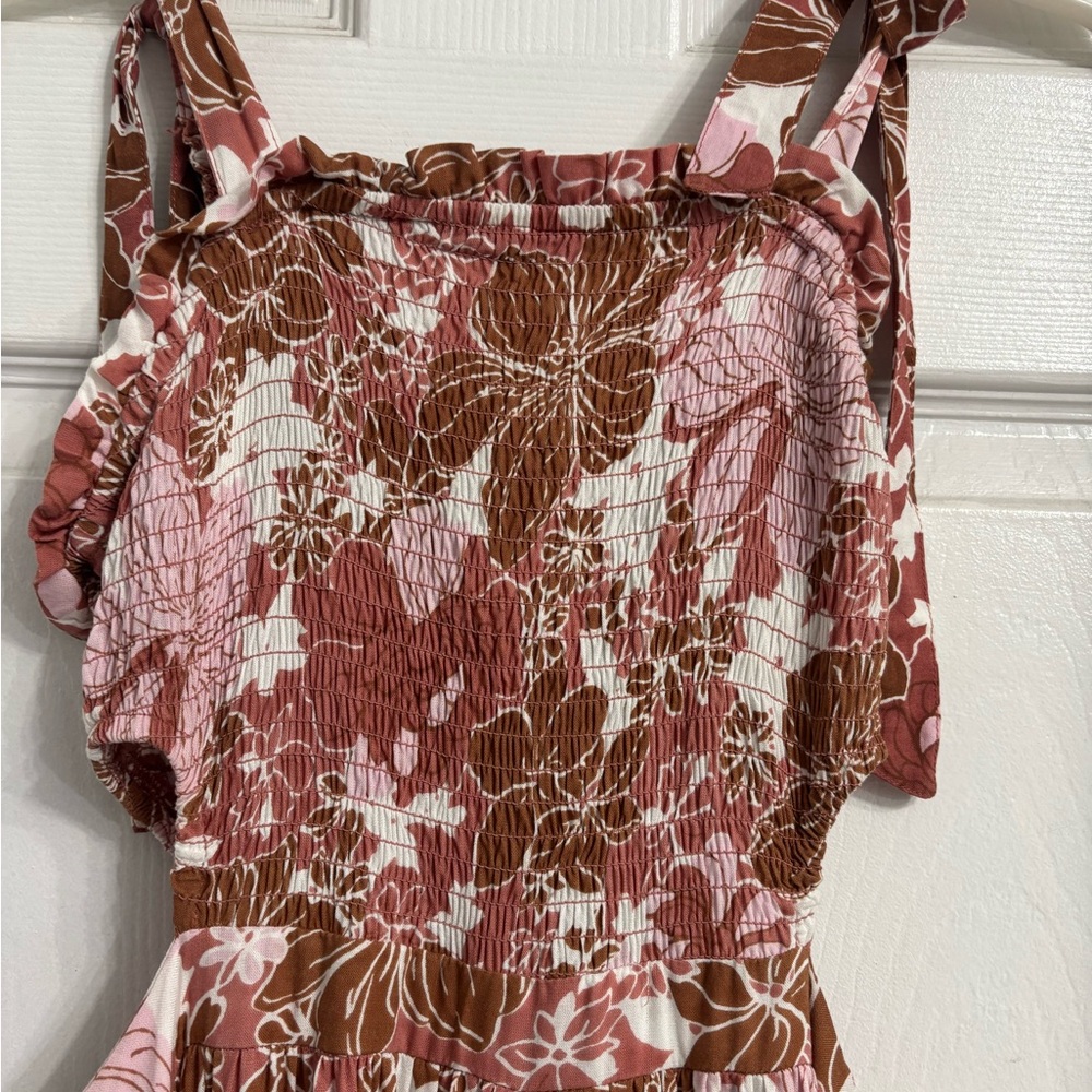 Japna Floral Smocked Waist Sleeveless Maxi Dress - Pink & Brown Size Small - Picture 2 of 7
